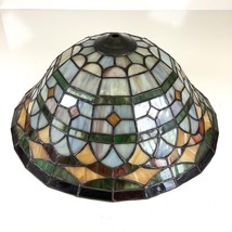 Stained Glass Lamp Shade 13.5”D Tiffany Style Geometric Arts Crafts Gree... - $59.00