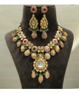 Indian Bollywood Style Kundan Choker Necklace Earrings Enamel Pearl Jewe... - £180.14 GBP