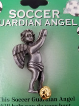 Lapel Pin Guardian Angel Soccer Pewter with Gold Color Soccer Ball Vintage - $11.35