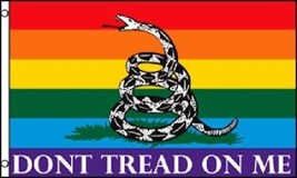 Rainbow Gadsden Don&#39;t Tread On Me Polyester 3x5 Foot Flag LGBTQ Gay Pride Banner - £10.92 GBP