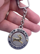 Up North Michigan Keychain Ring Fob Silver Gold Heavy Metal Souvenir Dee... - $13.09