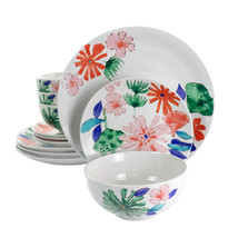 Gibson Home Dazzling Lily 12 Piece Ceramic Dinnerware Set - $77.99