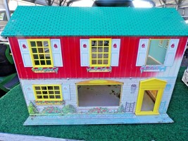Vintage Tin Litho 2 story Doll house &amp; 23 Pieces Furniture-Mid Century - £31.55 GBP
