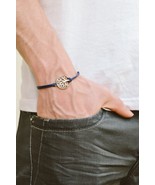 Tree of life bracelet for men, blue string, silver charm, yoga gift for him - $10.00+