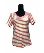 Womens TOMMY HILFIGER Short Sleeve T-Shirt White w/ Pink Orange Stripes ... - $21.68 CAD