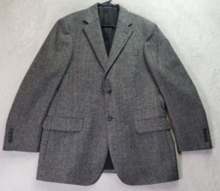 Land&#39;s End Blazer Jacket Mens Size 40 Gray Chevron Wool Single Breasted 2 Button - £22.05 GBP