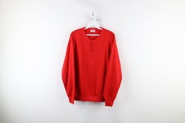 Vintage 70s Streetwear Mens Medium Thrashed Blank Henley Sweatshirt Red USA - $738.87 MXN