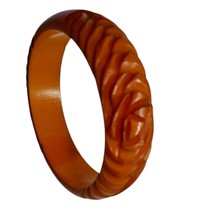 Bakelite Bracelet Vintage Carved Floral Butterscotch Caramel Bangle - $59.39