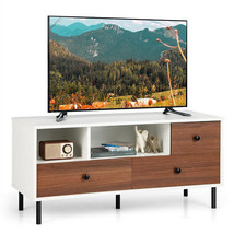 Mid-Century TV Stand for 50-inch TVs with 2 Cubbies and 3 Drawers - Color: Brown - £109.42 GBP