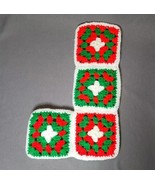 Knit Christmas Stocking Vintage Handmade Crochet Hand Knit Granny Square... - $17.08