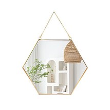 Hanging Wall Hexagon Mirror - Gold Geometric Decor for Bathroom, Bedroom, or Liv - £23.91 GBP