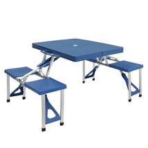 Aluminum &amp; Abs Folding Camping Picnic Table /W 4 Chair Seats Portable Ta... - $93.99