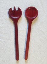 Set of Red Wooden Salad Spoon and Fork Serving Utensils 12&quot; - $226.16 MXN