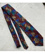 Vintage Land’s End Silk Tie 80s 90s Floral Blue Green Yellow Red Maroon ... - $11.30