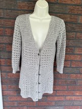 DKNY Jeans Holey Cardigan Small Button V-Neck Open Knit Sweater Jacket B... - $5.70