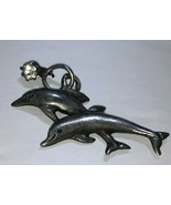 Two Dolphins &amp; Stone Dangle Charm Sterling Silver .925  - £58.39 GBP