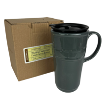 NEW Longaberger Pottery Woven Traditions Latte Coffee Travel Mug with Lid Pewter - £34.84 GBP