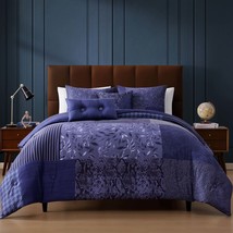 Blue Denim Patchwork 5 Piece Reversible Comforter Set - $4,294.16 MXN - $4,507.40 MXN