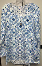 NWT LuLaRoe Medium White Blue Gray Mint Diamonds Knit Lynnae Long Sleeved Shirt - £29.75 GBP