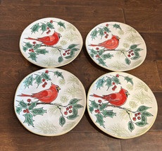 Eli &amp; Ana Set Of 4 Salad Plates Holly Berry Red Cardinal New - £51.12 GBP