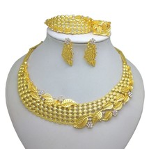 Nigerian Wedding Bridal Necklace Earrings Bracelet Ring Jewelry Sets Dubai Gold  - £43.95 GBP