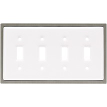 64012 White Ceramic &amp; Satin Nickel Quad Switch Cover Plate - £19.54 GBP