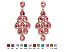 Simulated Birthstone Pear Chandelier Earrings June Alexandrite Gold Tone - $79.99