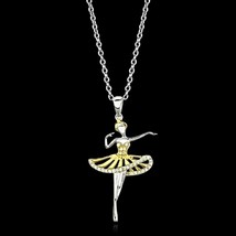 Two Tone Ballerina Ballet Dancing Girl CZ Topaz Pendant 925 Silver Necklace 16&quot; - £85.48 GBP