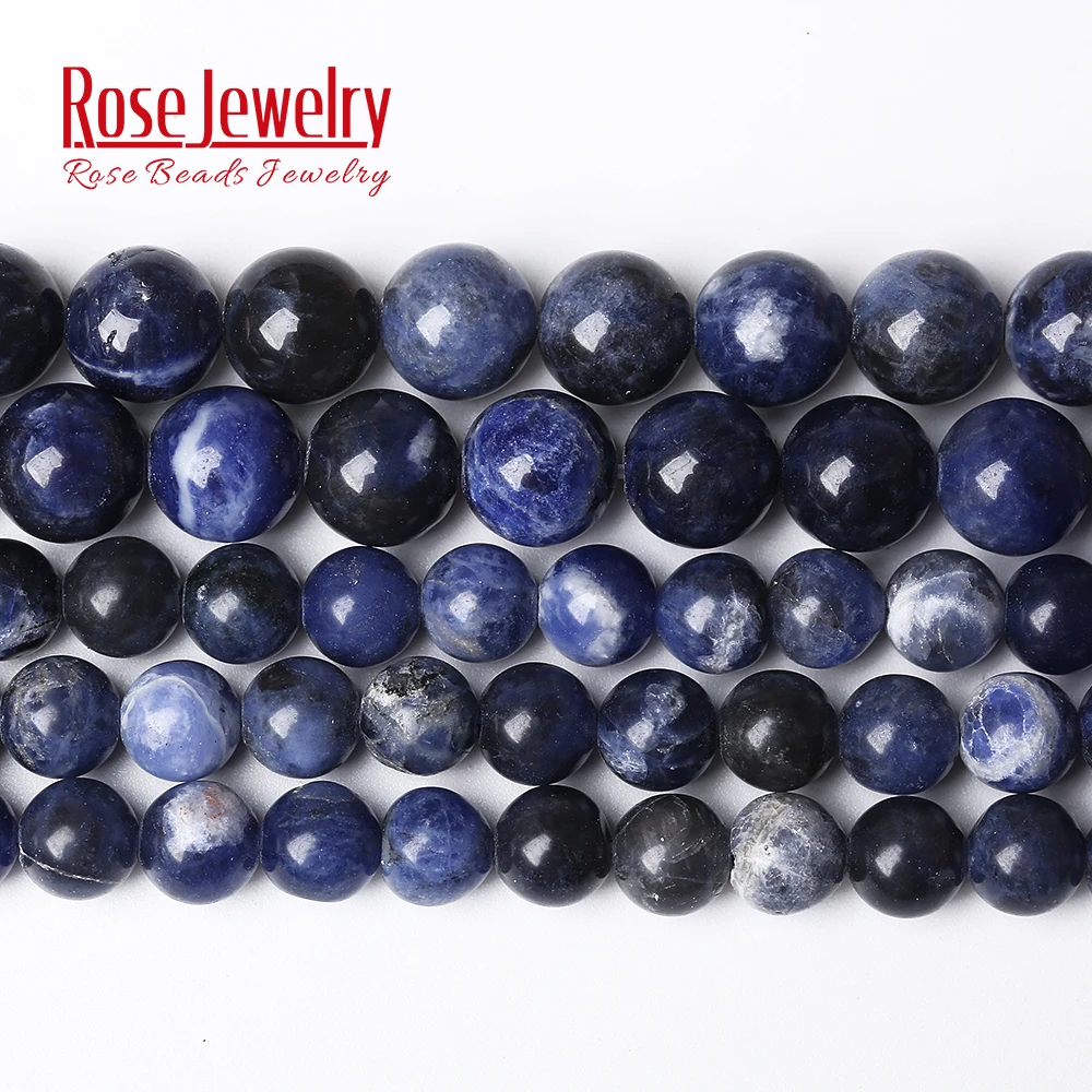 Natural Stone Deep Blue Sodalite Round Loose Beads 15&quot; Strand 4 6 8 10 12 MM - £10.08 GBP+