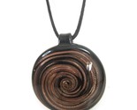 Murano Marked Black Art Glass Brown Copper Glitter Swirl Pendant Necklac... - $15.84