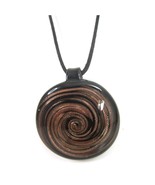 Murano Marked Black Art Glass Brown Copper Glitter Swirl Pendant Necklac... - £12.55 GBP