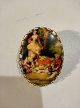 Vintage Gold Tone Colorful Cameo Picnic Scene Brooch Pin - £21.36 GBP