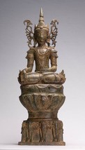 Antigüedad Birmania Estilo Bronce Shan Estatua de Buda Elefante Trono - - £964.03 GBP