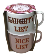 Peppermint &amp; Pine Nice Naughty List Coffee Tea Mugs Stackable Pink White... - $24.74