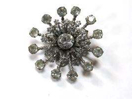 Vintage Silver Tone Clear Rhinestone Floral Starburst Brooch Pin 2&quot; - £11.86 GBP