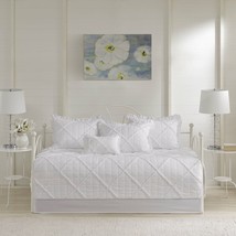 Solid Pure White Ruffled Diamond 6 piece Twin Daybed Set Quilted Cover Bedding - £107.04 GBP