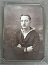 Vtg Cabinet Card Navy Photograph Young Man Military Blue Uniform Ephemera - £11.98 GBP