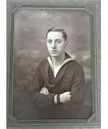Vtg Cabinet Card Navy Photograph Young Man Military Blue Uniform Ephemera - $14.99