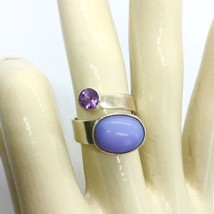 Natural Amethyst And Lavender Cabochon Sterling Silver Wrap Around Ring - £36.78 GBP