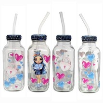 Hearts Clear Glass Tumbler Cup 16 oz UV DTF Blue Pink Design Glass Straw - £14.14 GBP