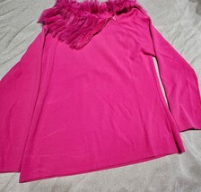 Lisa International Pink Feathered Zipper Collar Long Sleeve Sweater Blou... - $17.64