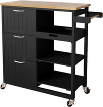 Usinso Kitchen Island Cart With 3 Tier Holder Kitchen Serving Carts, Black - $116.99