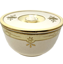 VTG Porcelain Vanity Dish w/Lid Gilded Rose Dresser Jar Ivory Gold Trink... - £13.66 GBP