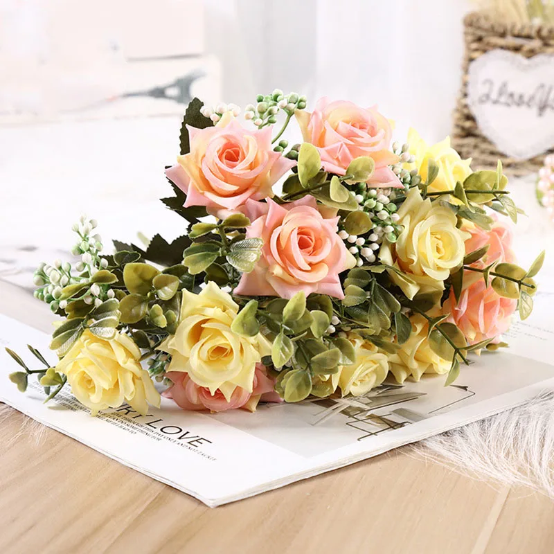 House Home Hot sale beautiful rose peony artificial silk flower small white bouq - £20.04 GBP