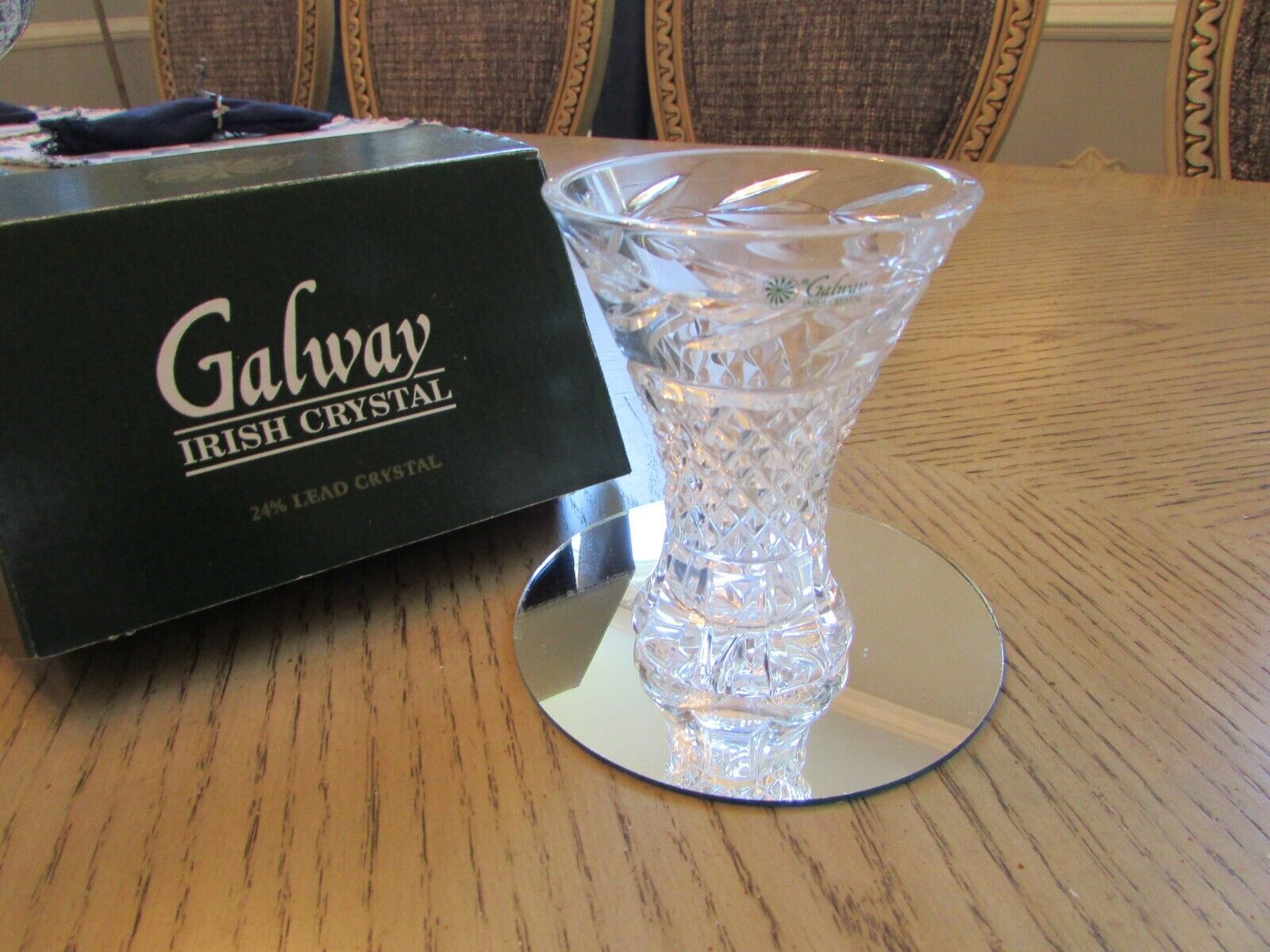 Galway 25523 Irish Crystal Waisted Vase 4&quot; Leah Boxed Ireland w/box tag - $24.70