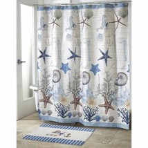 Blue Beige Shower Curtain Fabric Seashells Beach Nautical Ocean Summer 70 x 72 - £93.74 GBP