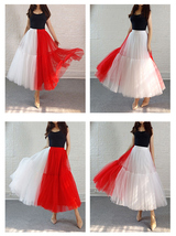 Red and White Long Tulle Skirt Outfit Womens Custom Plus Size Holiday Skirt image 9