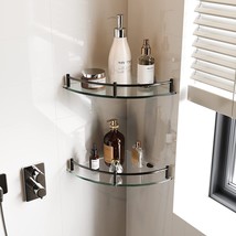 Bathroom Shelves, 2-Tier Glass Corner Shelf Wall Mounted (Black- 2PCS) - £39.38 GBP