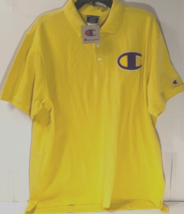 CHAMPION Chenille Sunny Yellow Stitched Big Fuzzy Pique C Logo Polo Shirt L New - £7.42 GBP