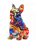 Colorful Graffiti Dog Statue Painted French Bulldog Home Animal Decorations - $46.14 CAD